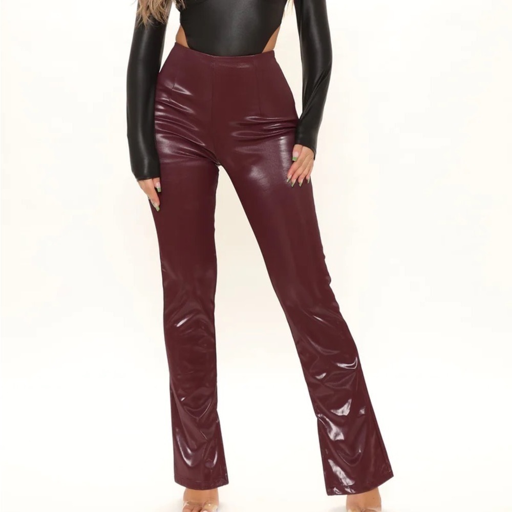 Fashion Nova Get Lost Faux Leather Burgundy Pant